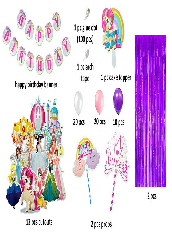 FI - FLICK IN 71 pcs Princess Theme Birthday Party Decorations Castle Princess Figure Cutouts Purple Curtain Props Cake Topper 1st Birthday Princess Decoration for Girls (Pack of 71, Multicolor) - Image 2